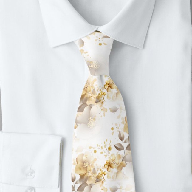 Beautiful Gold and Silver Botantical Leaves  Neck Tie (Creator Uploaded)