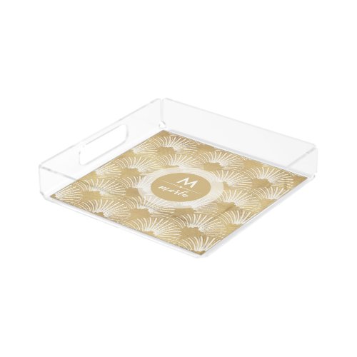 Beautiful gold and white art_deco pattern acrylic tray