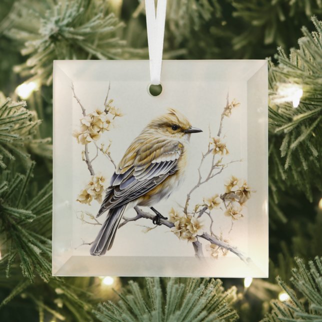 Beautiful Gold and White Christmas Bird Design  Glass Ornament (Insitu)