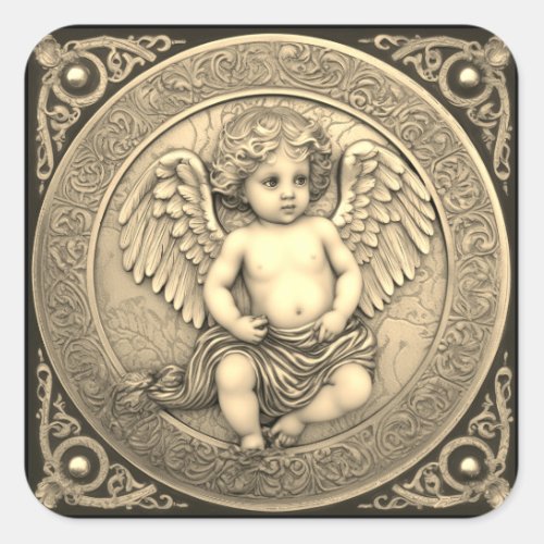 Beautiful Gold Angel Cherub Square Sticker