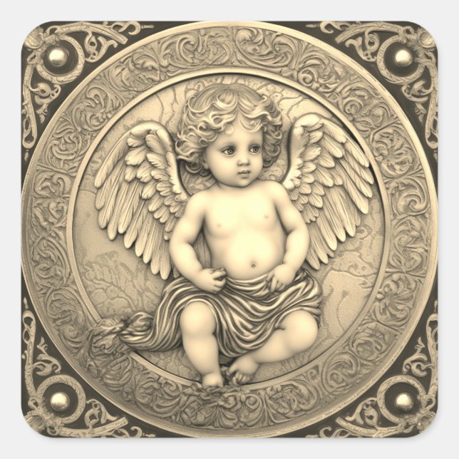 Beautiful Gold Angel Cherub Square Sticker (Front)