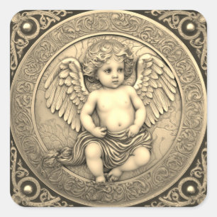 Beautiful Gold Angel Cherub Square Sticker