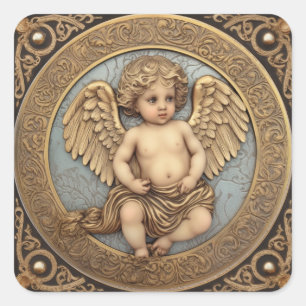 Beautiful Gold Angel Cherub Square Sticker