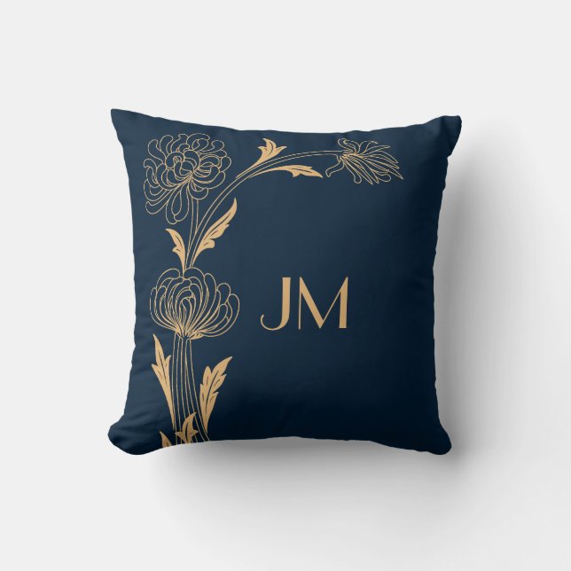 Beautiful gold Art Deco flowers Throw Pillow (Front)