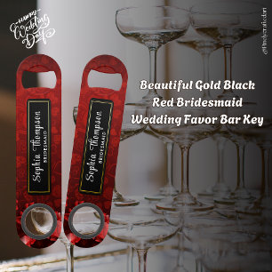 Beautiful Gold Black Red Bridesmaid Wedding Favor Bar Key