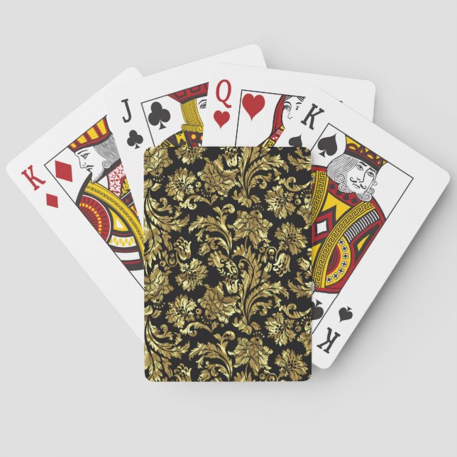 Beautiful gold black shiny gold damasks pattern 2 poker cards (Back)