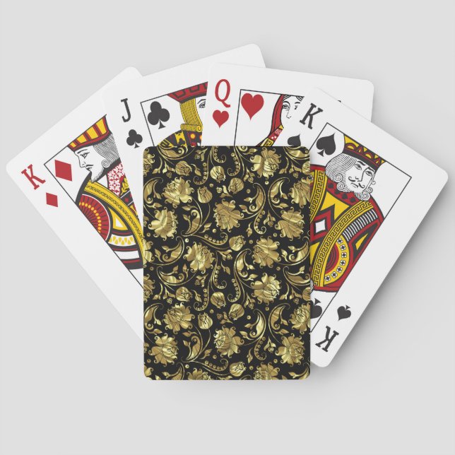Beautiful gold black shiny gold damasks pattern poker cards (Back)