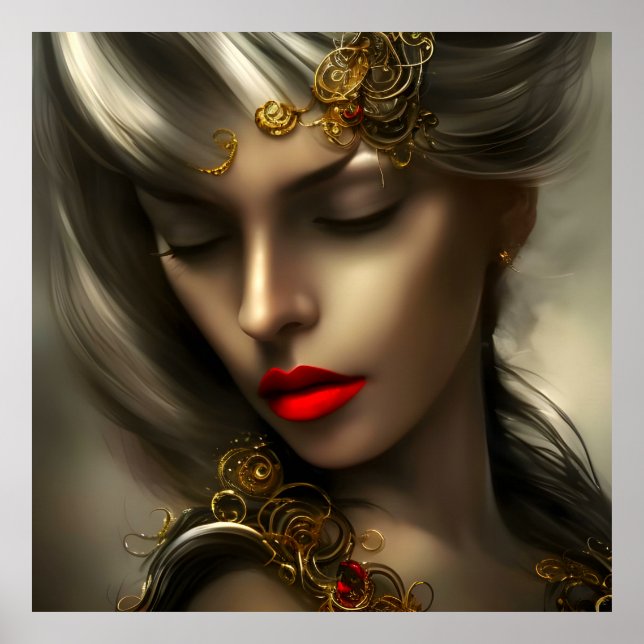 Beautiful gold blond women with red lips jewels 2 poster (Front)