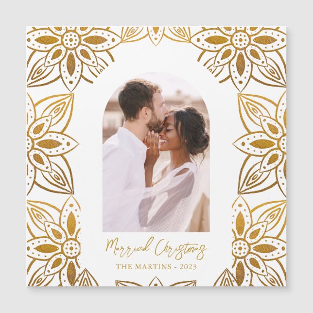 Beautiful Gold Botanical Married Christmas Photo  (Front)