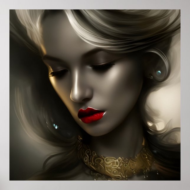 Beautiful gold bronze blond women with red lips 3 poster (Front)
