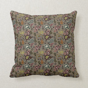 Beautiful Gold, Brown, Beige Paisley Throw Pillow