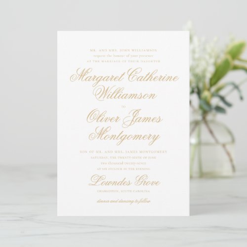 Beautiful Gold Classic Script Wedding Invitation