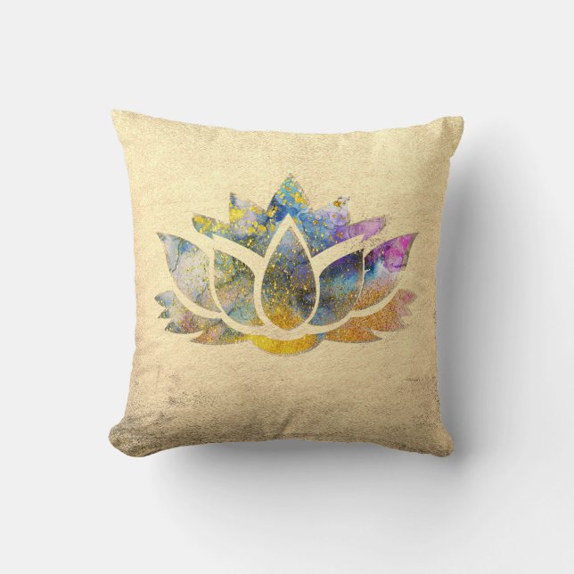Beautiful Gold Colorful Lotus , Zen Throw Pillow (Front)