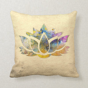 Beautiful Gold Colorful Lotus , Zen Throw Pillow