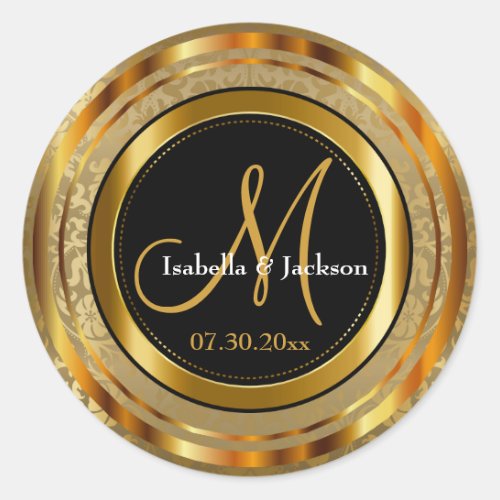 Beautiful Gold Damask and Black Classic Round Sticker