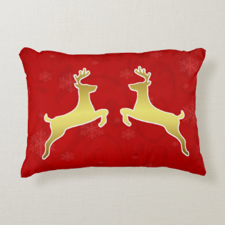 Beautiful Gold Deer Elegant Ornate Red Christmas Accent Pillow