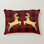 Beautiful Gold Deer Elegant Ornate Red Christmas Accent Pillow
