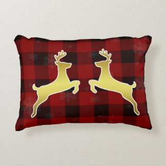 Beautiful Gold Deer Elegant Ornate Red Christmas Accent Pillow