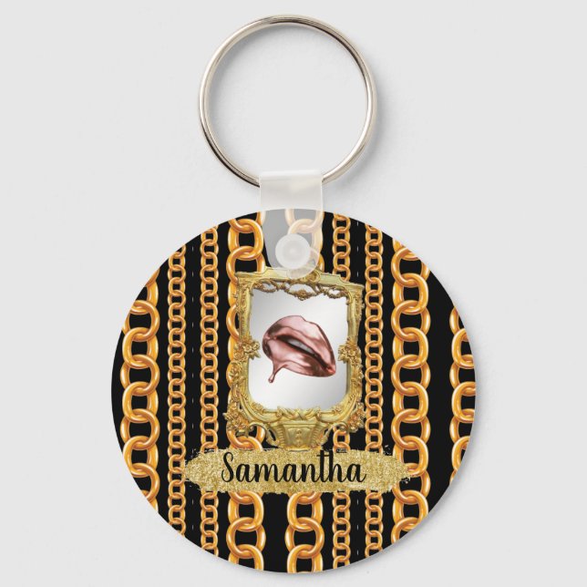 Beautiful Gold Elegant Chic Custom Keychain (Front)