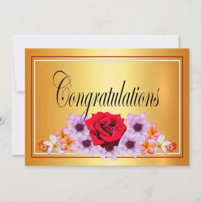 Beautiful gold floral design congratulations invitation (Front)