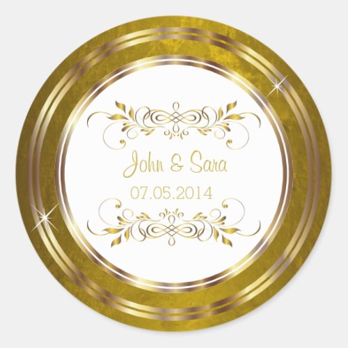 Beautiful Gold Foil Outline Wedding Classic Round Sticker
