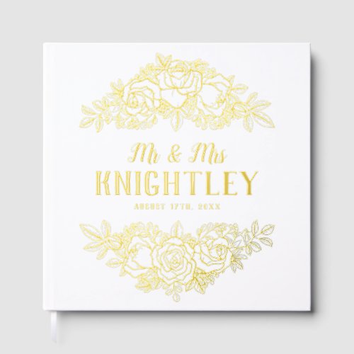 Beautiful Gold Foil Roses Floral Wedding Foil Guest Book