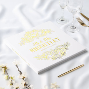 Beautiful Gold Foil Roses Floral Wedding Foil Guest Book
