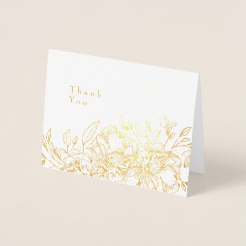Beautiful Gold Foil Sketched Floral Thank You Card