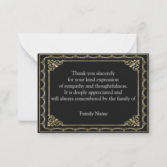Beautiful Gold Frame After Funeral Thank You Note Card (Front)