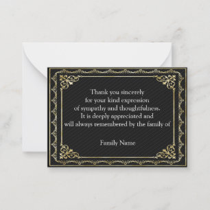 Beautiful Gold Frame After Funeral Thank You Note Card