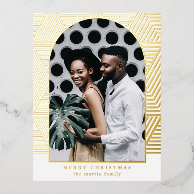 Beautiful Gold Geometric Pattern Photo Foil Holiday Postcard (Front)