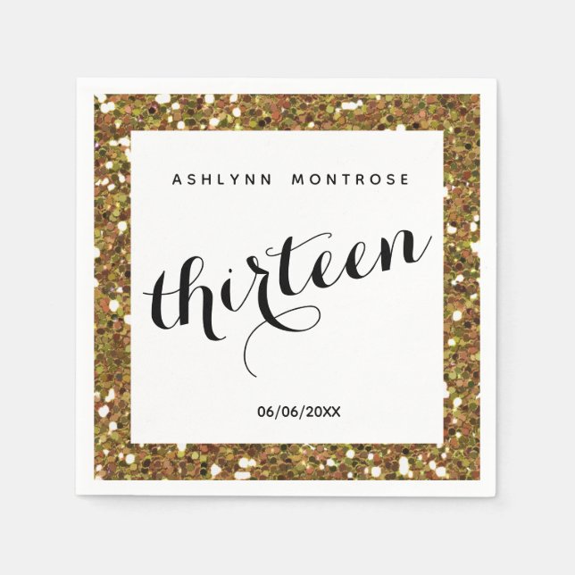 Beautiful Gold Glitter 13th Birthday Napkins (Front)