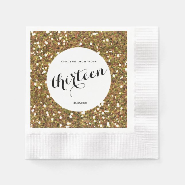 Beautiful Gold Glitter 13th Birthday Napkins (Front)