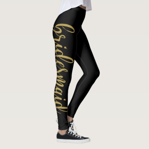 Beautiful Gold Glitter Calligraphy Bridesmaid Leggings