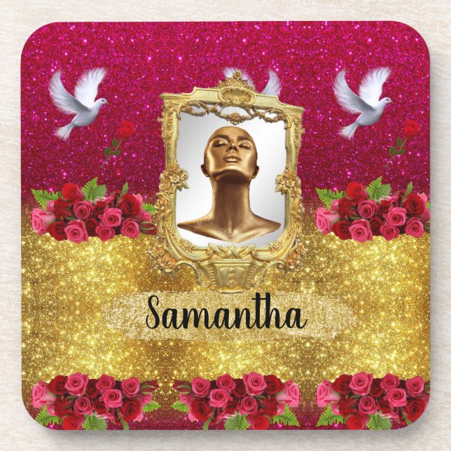 Beautiful Gold Glitter Elegant Chic Beverage Coaster (Front)