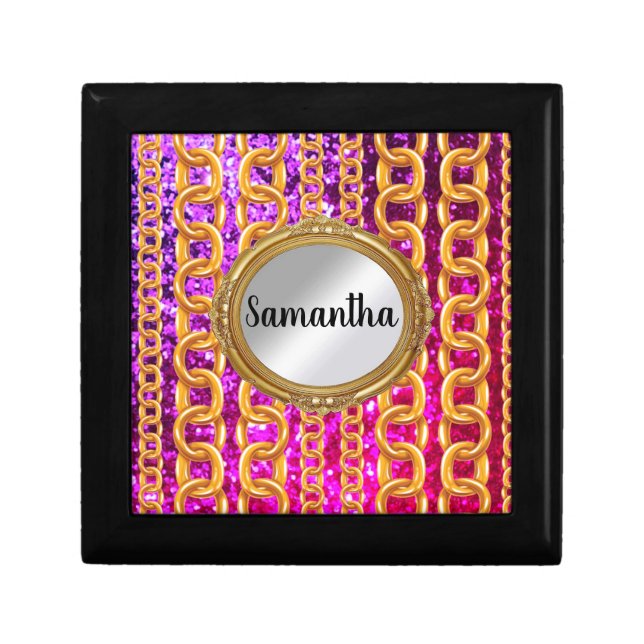 Beautiful Gold Glitter Monogram Chic Elegant Gift Box (Front)