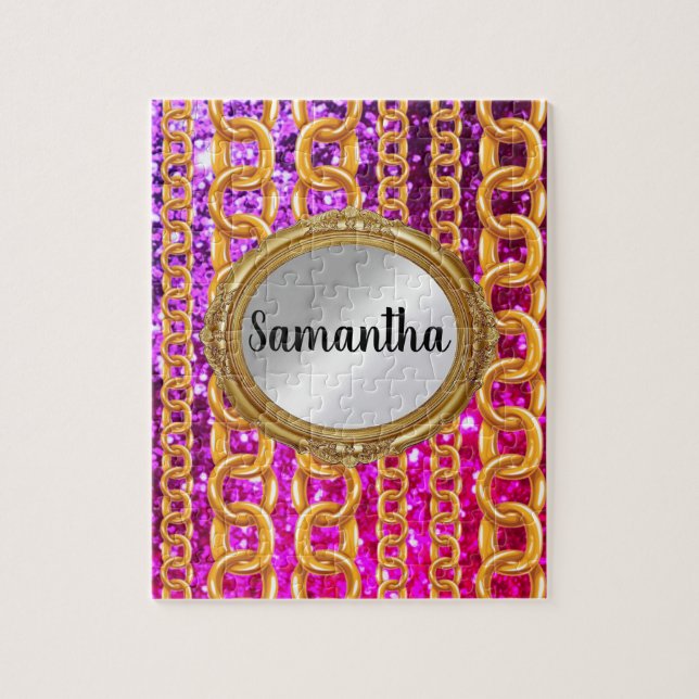 Beautiful Gold Glitter Monogram Chic Elegant Jigsaw Puzzle (Vertical)