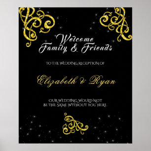 Beautiful Gold Glitter Swirls Bright Stars Poster