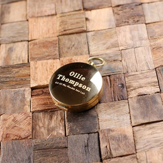 Beautiful Gold Laser Engraved Brass Compass (Front)