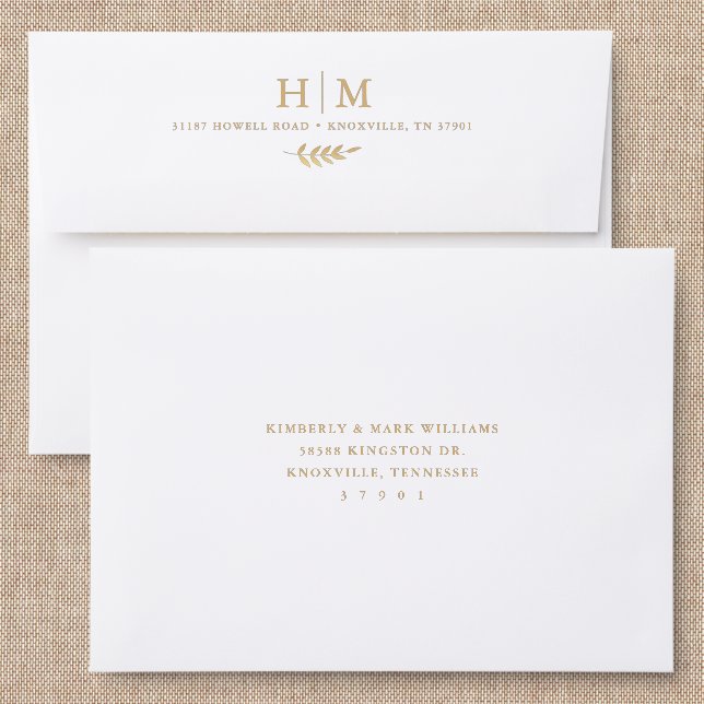 Beautiful Gold Leaf Wedding Addressed Envelopes (Linen)