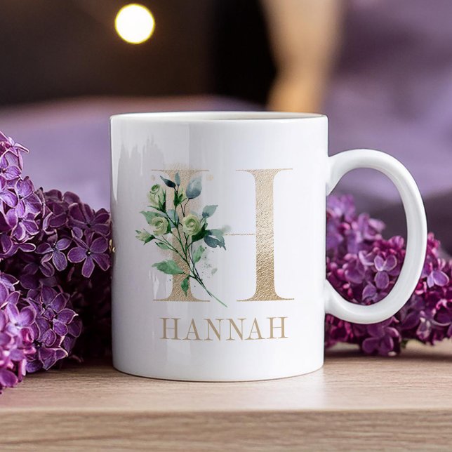 Beautiful Gold Monogram H With Floral Accent Coffee Mug (Creator Uploaded)