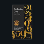 Beautiful Gold Numbers Design Forex Business Card<br><div class="desc">A simple black cover with stylish shimmering gold numbers surrounding the borders of the card. At the top lies a grey colored rectangle that has your prestigious name and job title. Near the base of this rectangle are your faux gold logo of a financial graph which you can use. Underneath...</div>