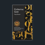Beautiful Gold Numbers Design Forex Business Card<br><div class="desc">A simple black cover with stylish shimmering gold numbers surrounding the borders of the card. At the top lies a grey colored rectangle that has your prestigious name and job title. Near the base of this rectangle are your faux gold logo of a financial graph which you can use. Underneath...</div>