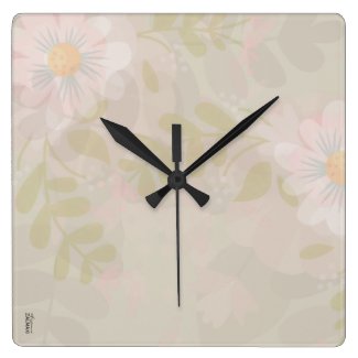 Beautiful Gold Pink Abstract Floral Square Wall Clock