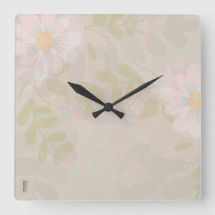 Beautiful Gold Pink Abstract Floral Square Wall Clock