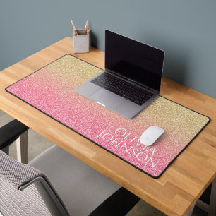 Beautiful Gold Pink Glitter Ombre Desk Mat