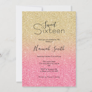 Beautiful Gold Pink Glitter Ombre Invitation
