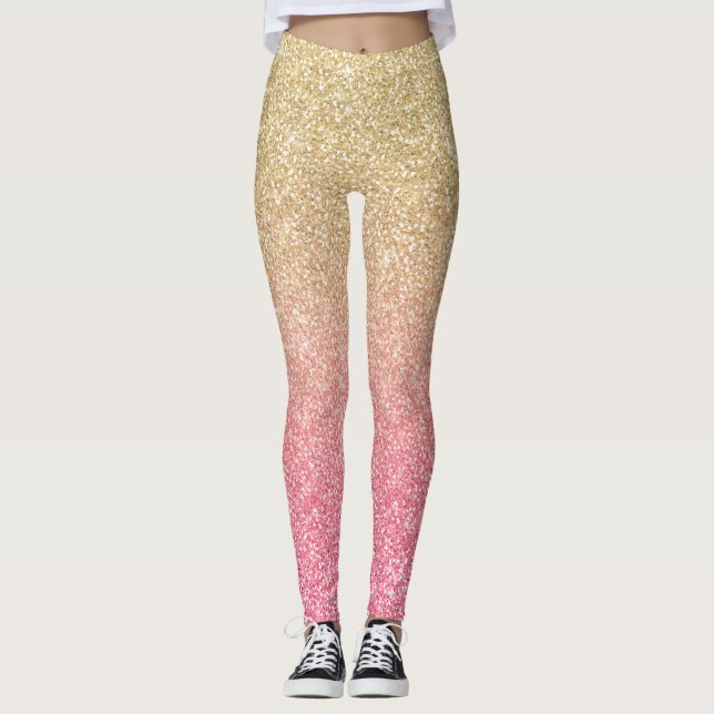 Beautiful Gold Pink Glitter Ombre Leggings (Front)
