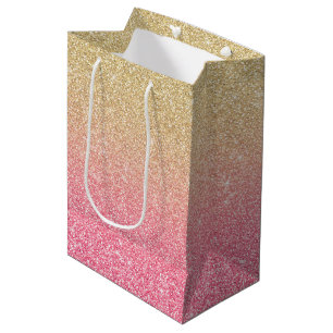 Beautiful Gold Pink Glitter Ombre Medium Gift Bag
