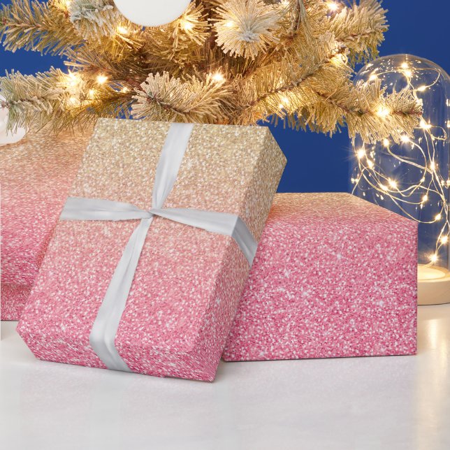 Beautiful Gold Pink Glitter Ombre Wrapping Paper (Holidays)
